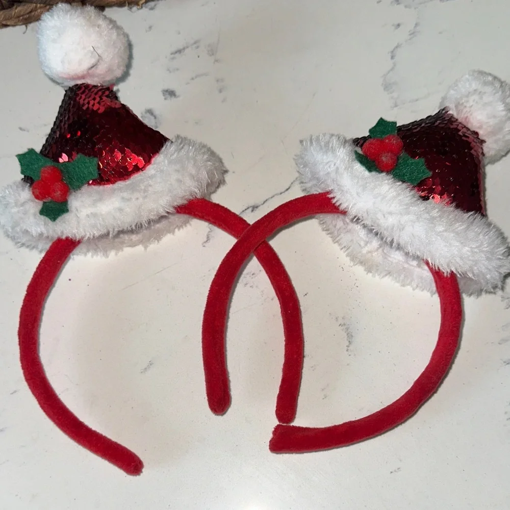 Set of 2 Festive Red Santa Hat Headbands